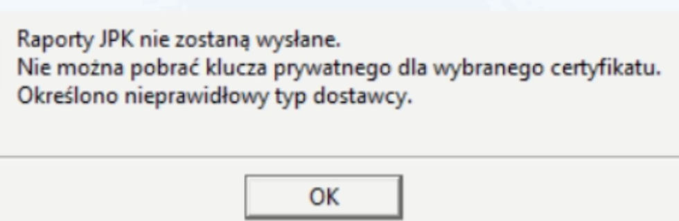 Określono nieprawidłowy typ dostawcy - błąd certyfikatu