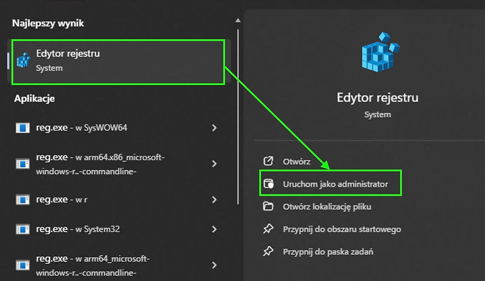 Edytor rejestru Windows - ścieżka Cryptography Calais